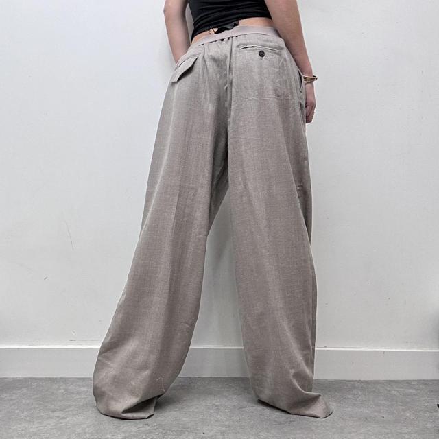 Beige oversized wide leg wool trousers