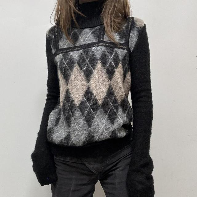 Argyle wool lace mohair jumper