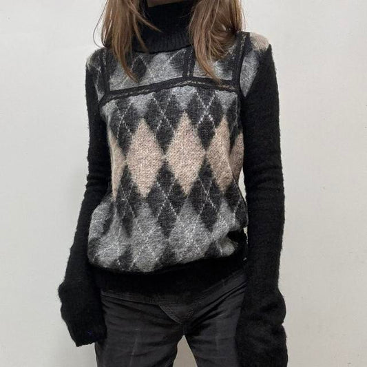 Argyle wool lace mohair jumper