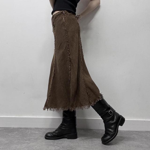 Brown distressed frayed maxi skirt