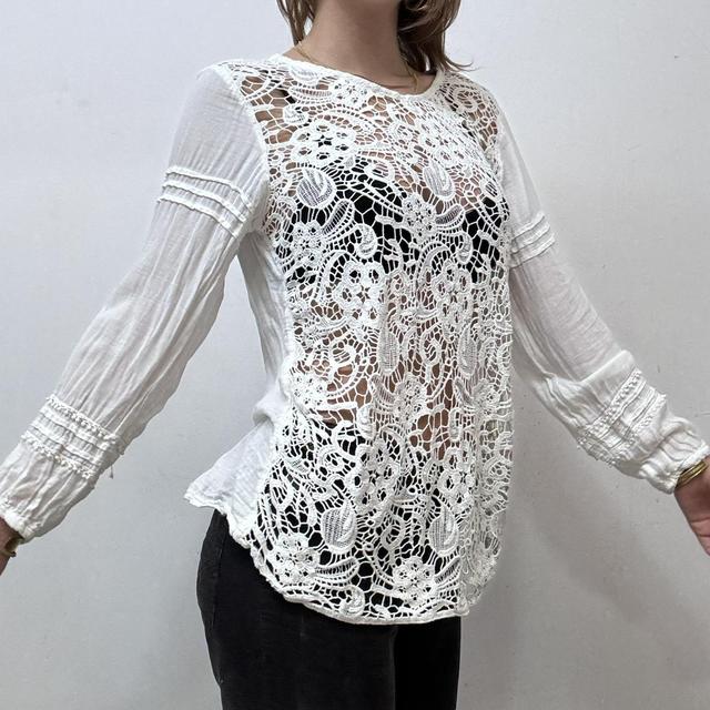 Sheer white crochet lace blouse