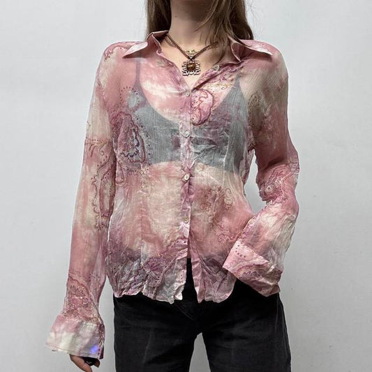 Sheer silk pink paisley shirt