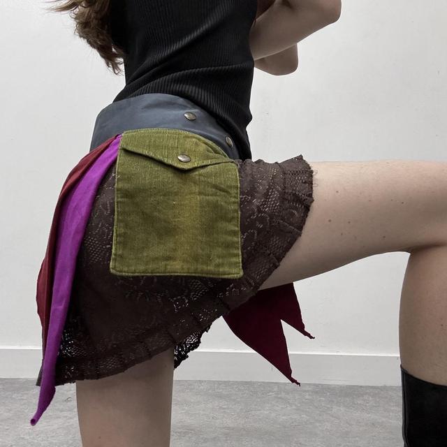 Lace wrap cargo popper mini skirt