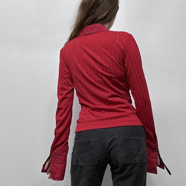 Red zip up pinstripe flared shirt