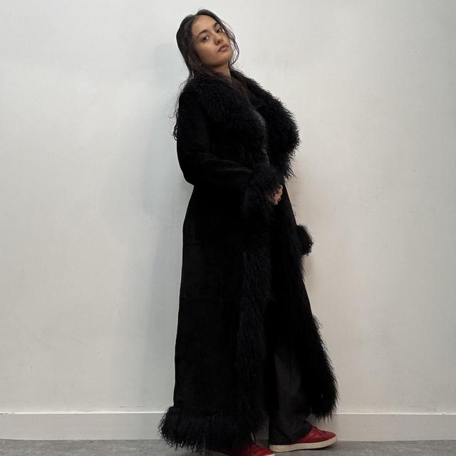 Black mongolian fur afghan coat