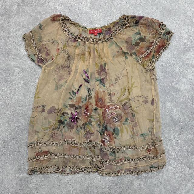 Sheer crinkle silk floaty ruffle top