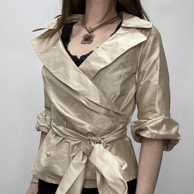 Silk satin structured wrap shirt