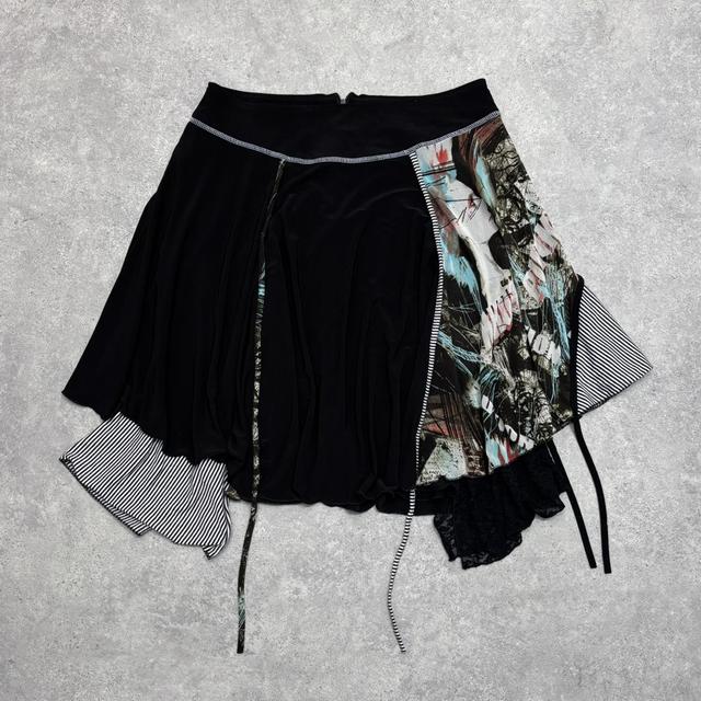 Black pinstripe grunge asymmetric midi skirt