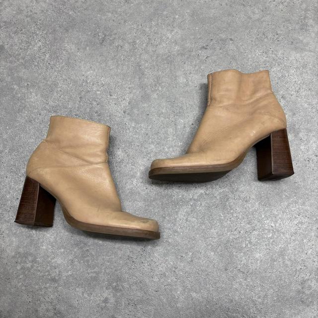 Tan leather square toe boots
