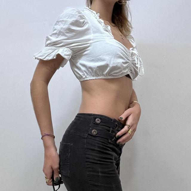 White cotton cropped puff top
