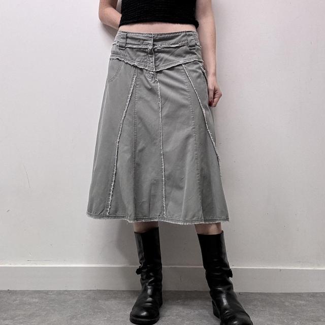 Khaki denim distressed skirt