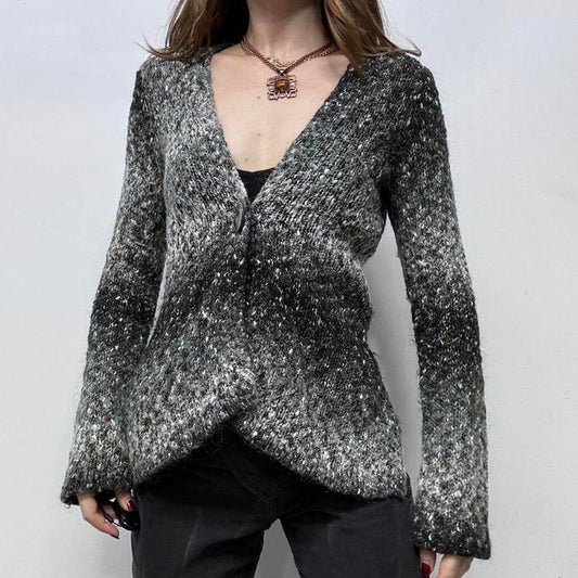 Asymmetric knitted flared jumper