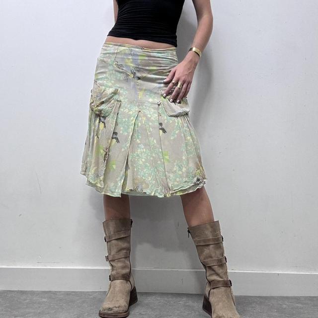 Pastel silk floral midi skirt