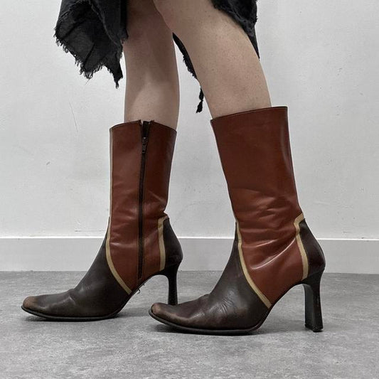 Brown leather heel boots