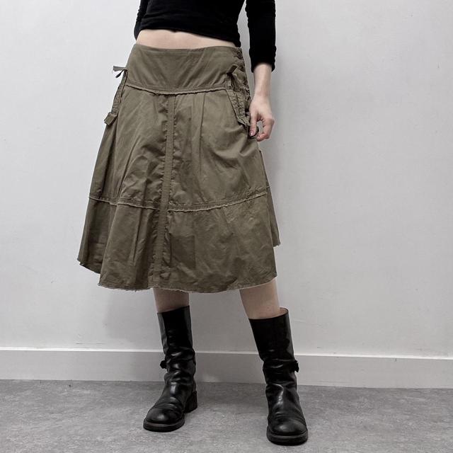Khaki utility flared cargo skirt