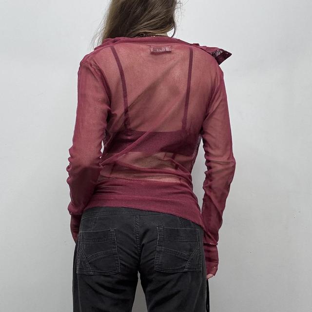 Sheer burgandy layered neck shirt