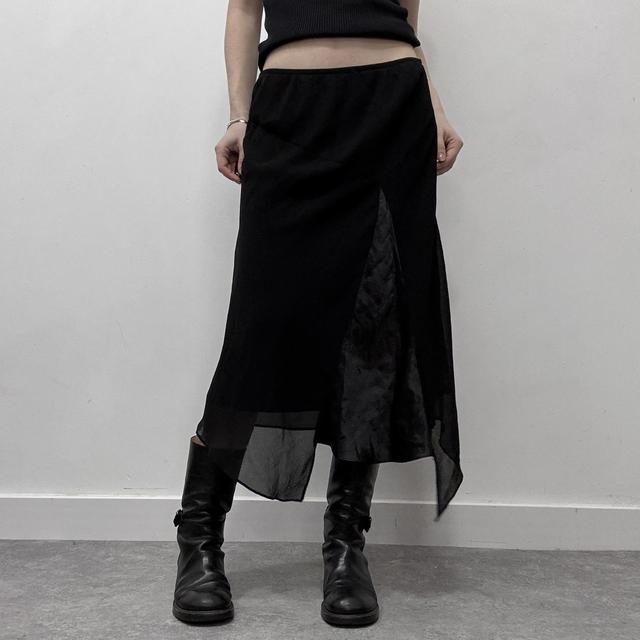 Black asymmetric midi skirt