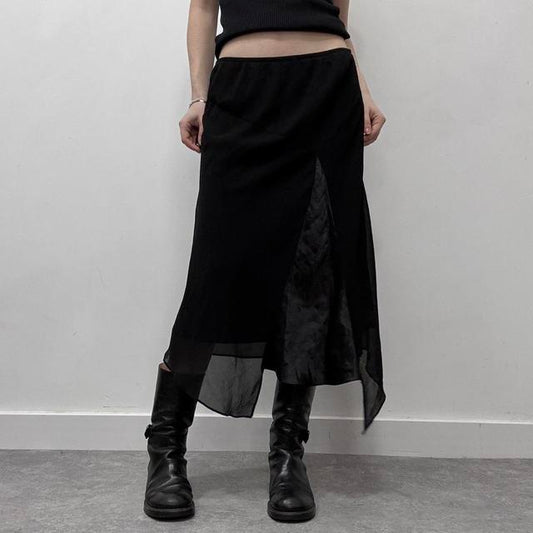 Black asymmetric midi skirt