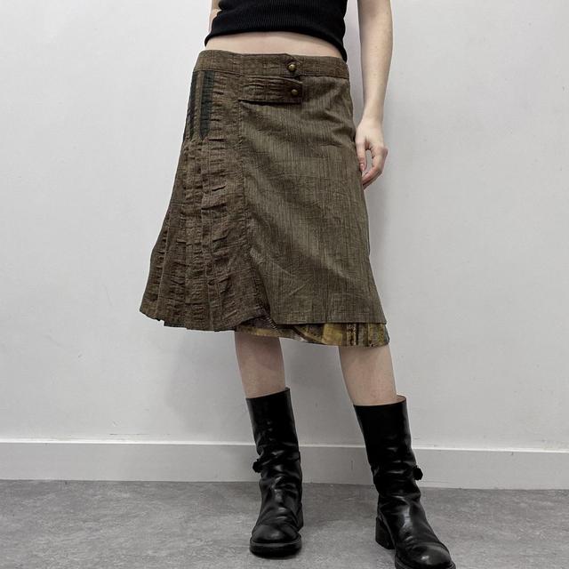 Khaki tweed midi layered skirt