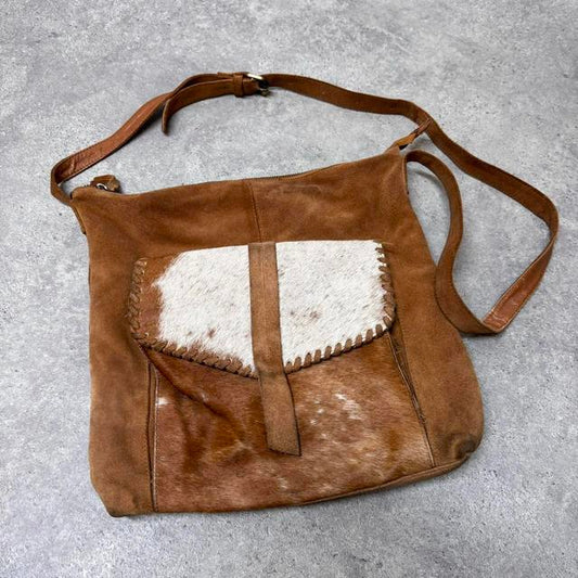 Cow hide leather satchel bag