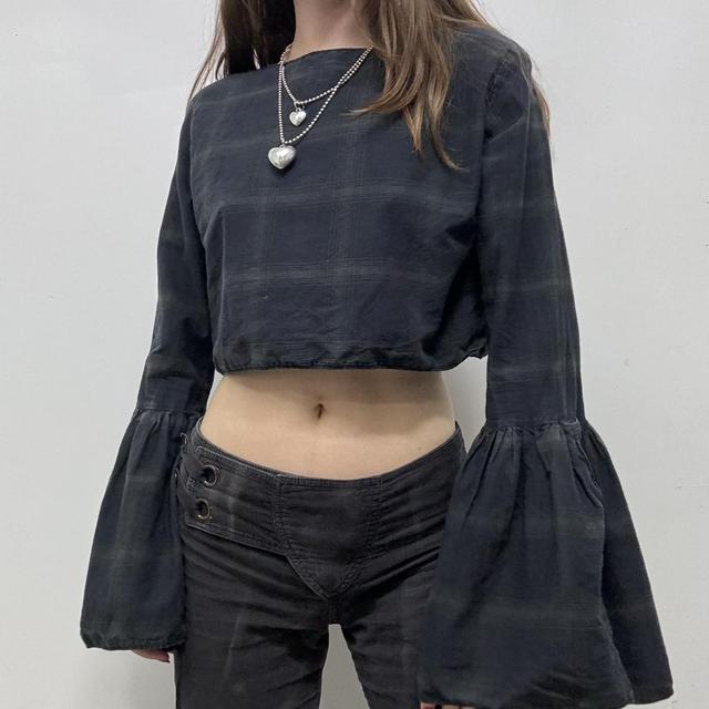 Cropped reworked tartan bell flared crop top