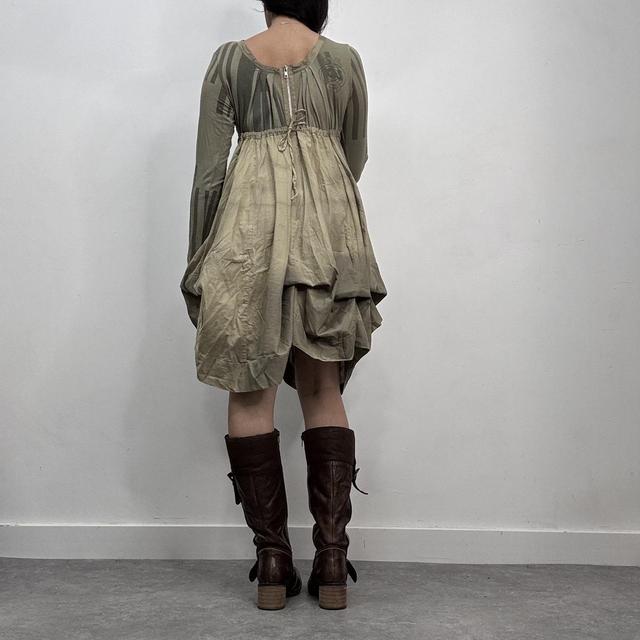 Khaki puff balloon graphic dress