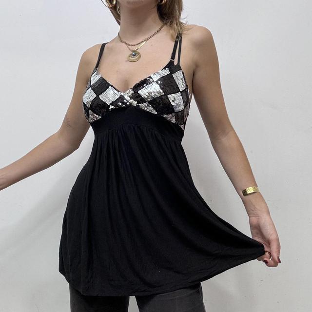Diamond argyle embelsihed bust y2k black vest
