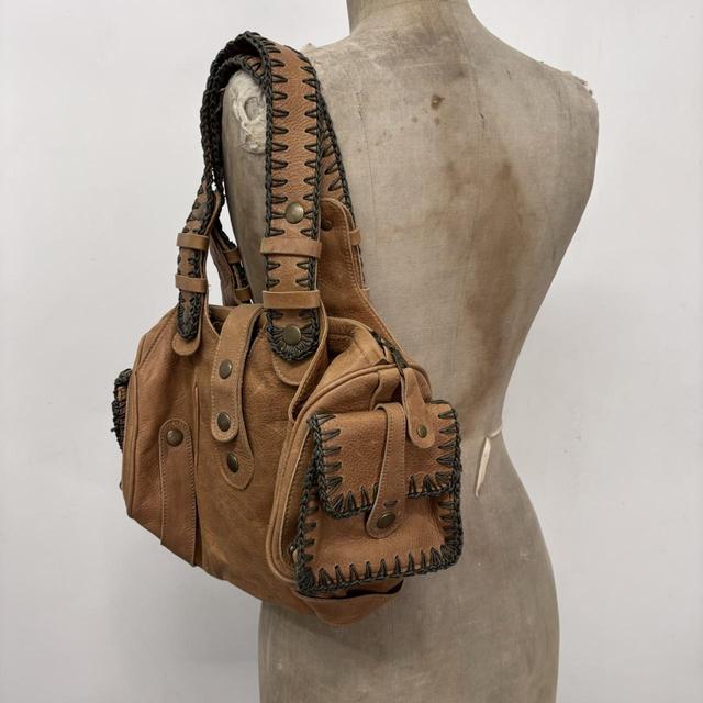 Tan leather slouchy stitch bag
