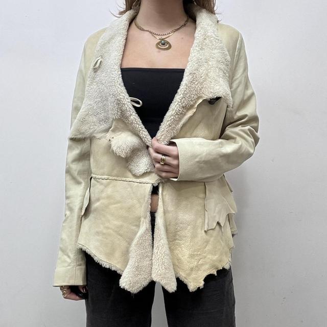 Patchwork fray shearling jacket