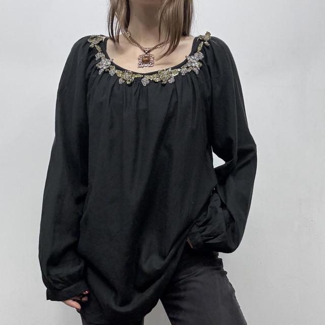 Black puff flared floaty  shirt