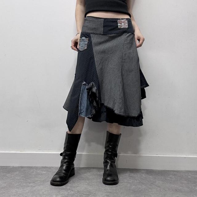 Patchwork grunge fairy pinstripe midi skirt