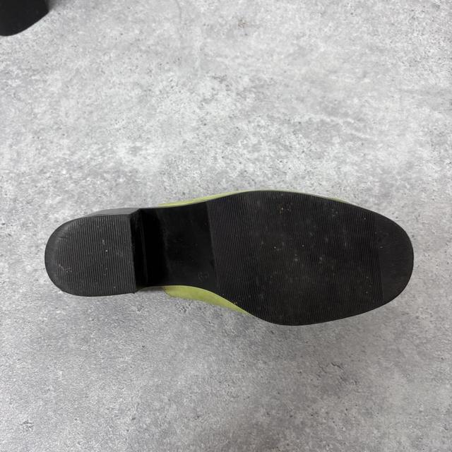 Green leather heel mules
