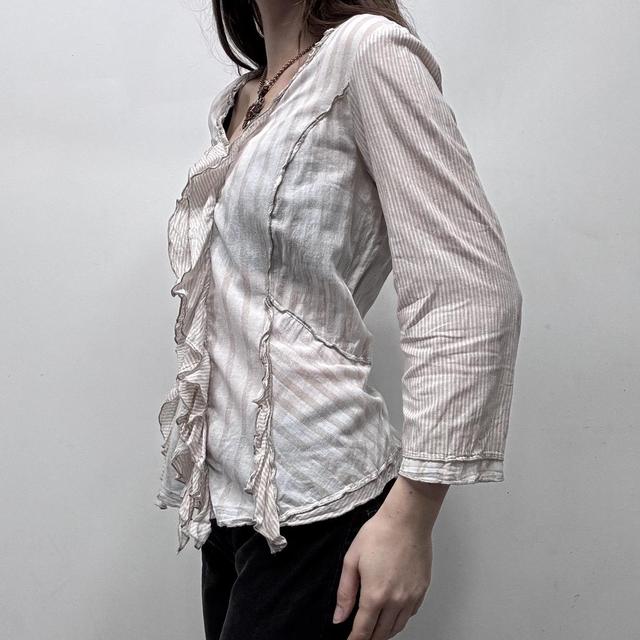 Pinstripe ruffle flared shirt