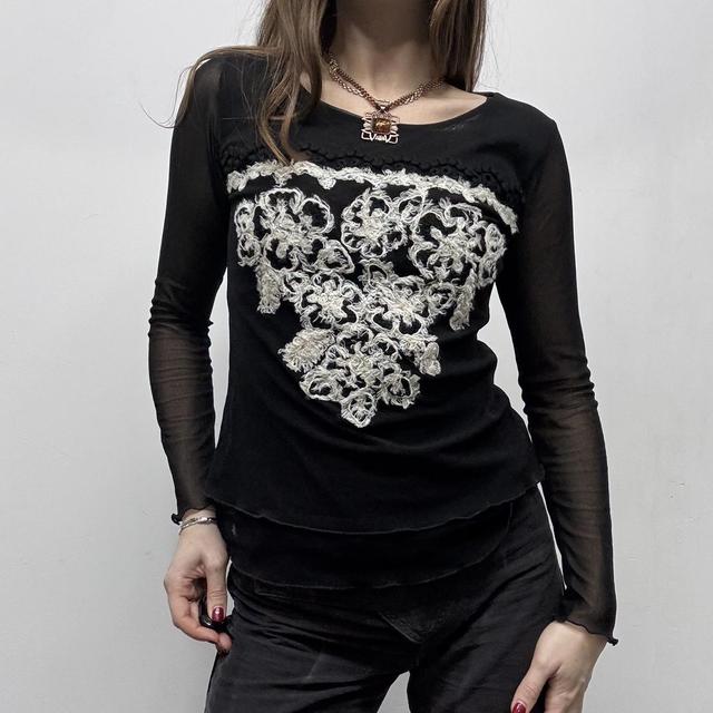 Black sheer mesh mohair wool tshirt