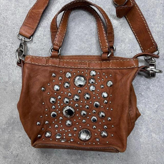 Tan leather studded mini bag