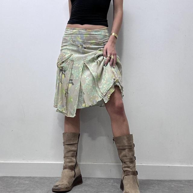 Pastel silk floral midi skirt
