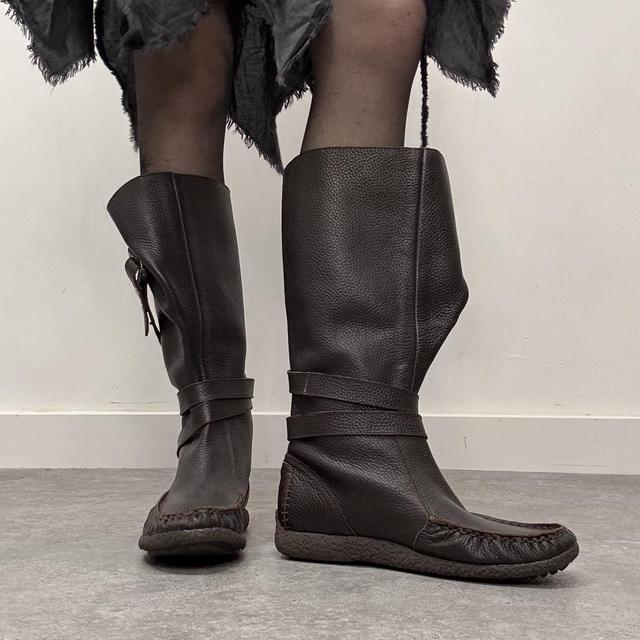 Brown leather slouchy wrap cargo boots