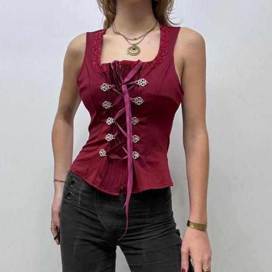 Red corset lace up bow vest