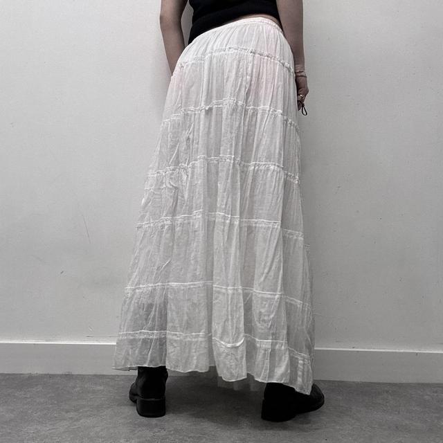 White cotton tiered maxi skirt
