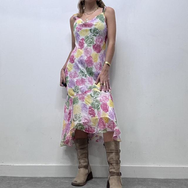 Sheer crinkle silk watercolour floral dress