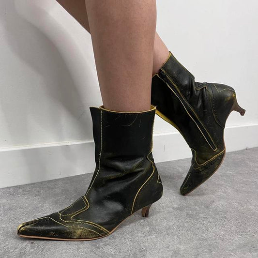 Brown leather y2k futuristic boots