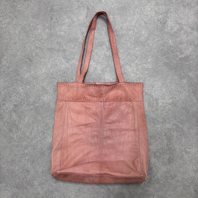Brouge patterned pink leather tote bag