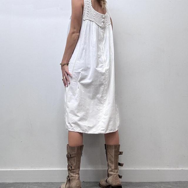 Vintage white cotton crochet midi dress