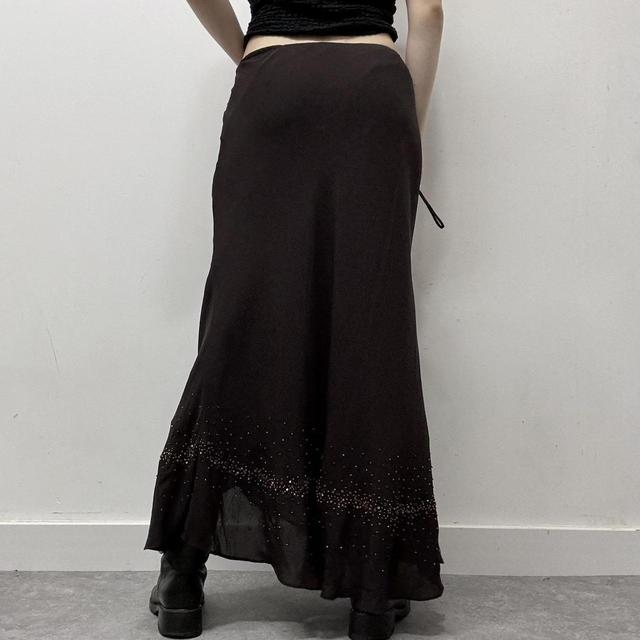 Brown ruffle flared maxi skirt