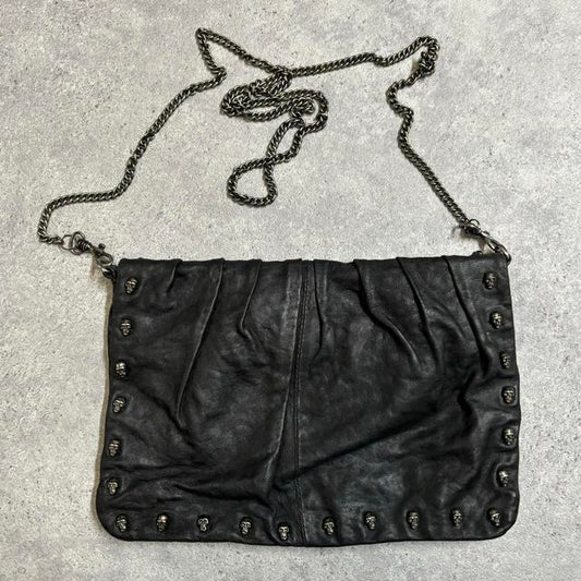 Black leather grunge skull bag