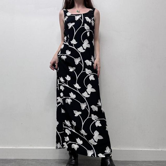 90s wide neck floral printed dress