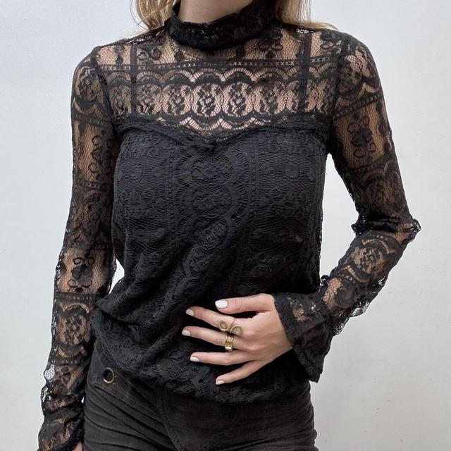 Sheer lace black blouse