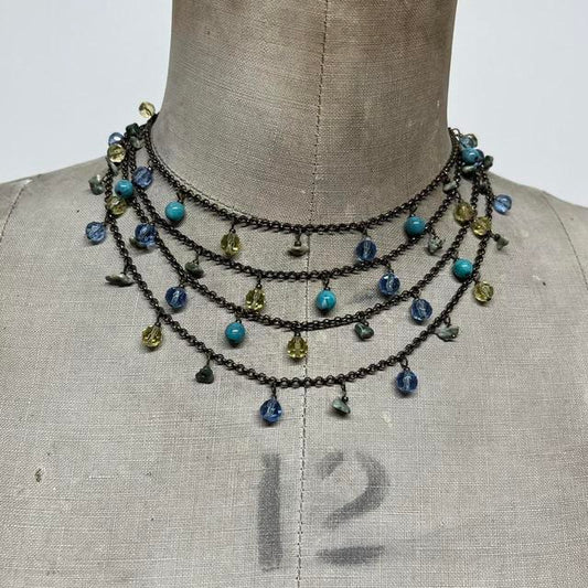 Layered gem chandelier necklace