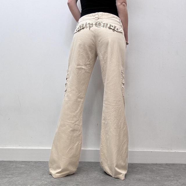 Beige flared ruched pocket jeans