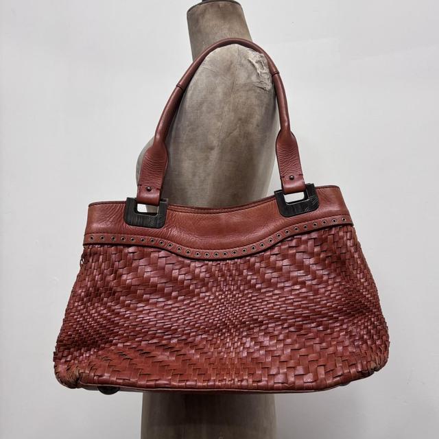 Woven leather shoulder bag